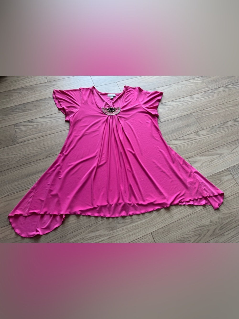 Fashion Bug Hot Pink Tunic with Decorative Neck